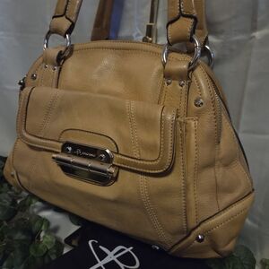 B. Makowsky Genuine Leather Satchel Tan Brown Shoulder Bag w/ Dust Bag